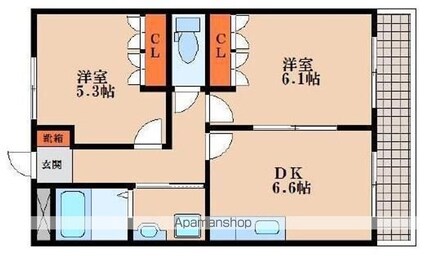 メリーシャトレーン[2DK/44.95m2]の間取図