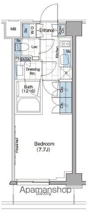 ザ・パークハビオ新宿[1K/25.12m2]の間取図