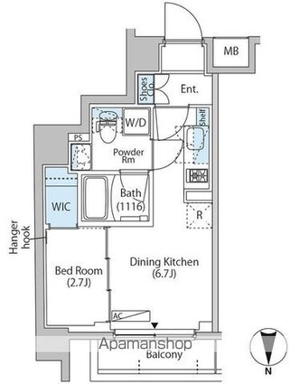 中野新橋レジデンス[1DK/25.3m2]の間取図