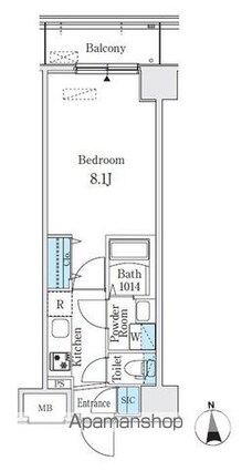 プレイズシード名駅北[1K/24.94m2]の間取図