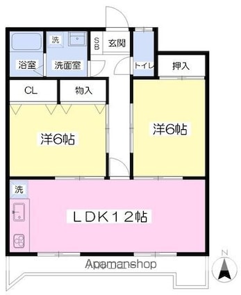 サンハイツ宮前[2LDK/56.8m2]の間取図