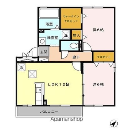 ヴェルドミール[2LDK/59.51m2]の間取図