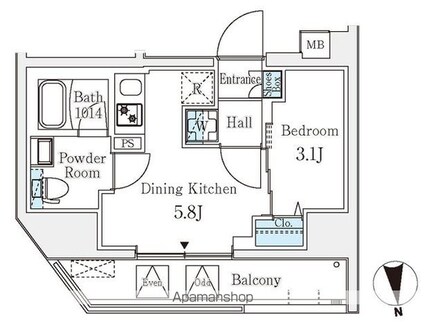 クラリティア文京湯島[1DK/25.06m2]の間取図