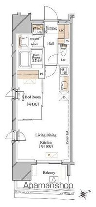ブランシエスタ浅草蔵前[1LDK/35.72m2]の間取図