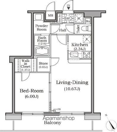 レジディア用賀[1LDK/45m2]の間取図