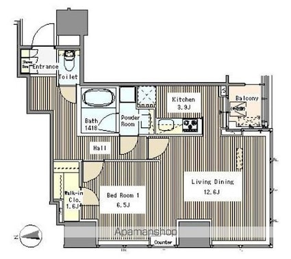 Ｗｈｉｔｅ　Ｔｏｗｅｒ　Ｈａｍａｍａｔｓｕｃｈｏ[1LDK/56.03m2]の間取図