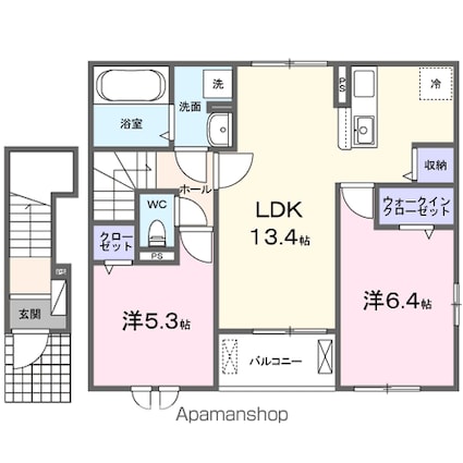 Ｙフォレスト長浜Ｂ[2LDK/59.16m2]の間取図