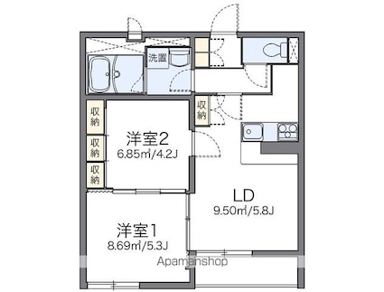 レオパレスケンズ　スター[2DK/43.47m2]の間取図