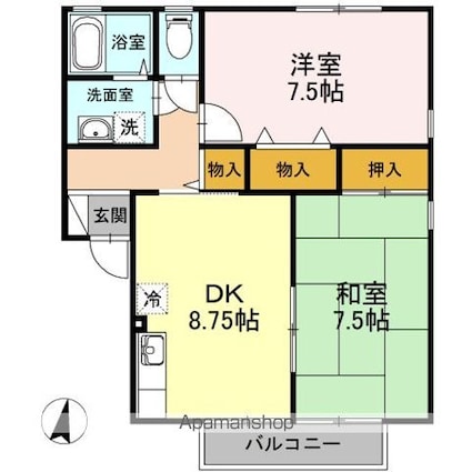 ロイヤル・ウイング　Ｂ[2DK/55.44m2]の間取図