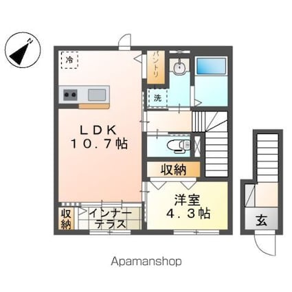 ガルデ寒川[1LDK/45.45m2]の間取図