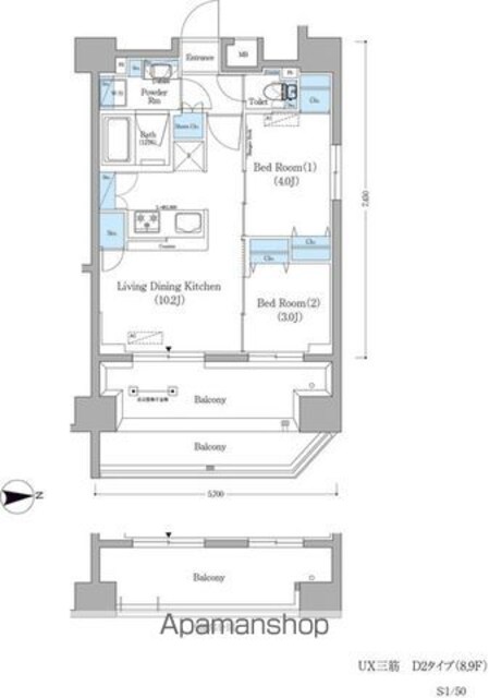アーバネックス蔵前[2LDK/40.95m2]の間取図