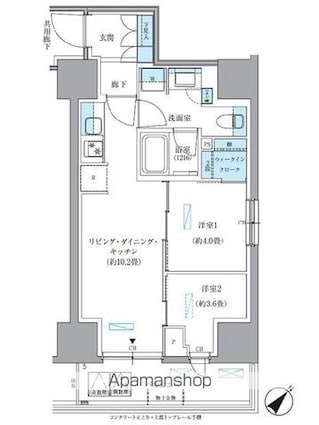 パークアクシス東日本橋[2LDK/44.02m2]の間取図