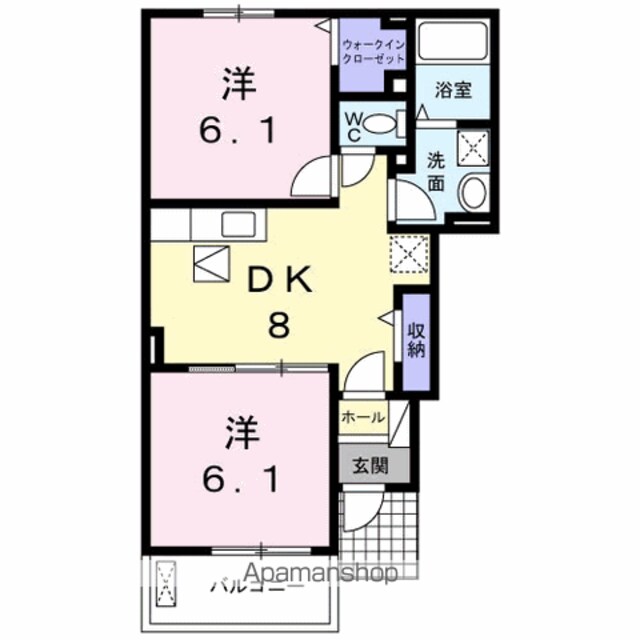 ソルビエント[2DK/45.77m2]の間取図