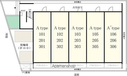 千葉県鎌ケ谷市右京塚[1K/28.98m2]の配置図