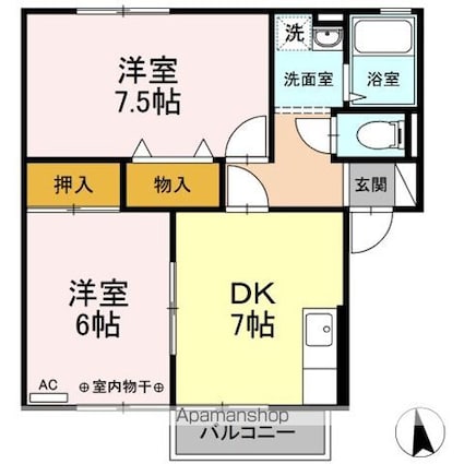 アサケ・ハイム　Ａ[2DK/48.85m2]の間取図