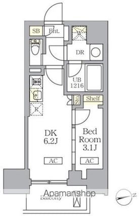 ザ・ライオンズフォーシア文京湯島[1DK/25.56m2]の間取図