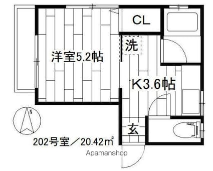 エクセル北町[1K/20.42m2]の間取図