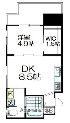 ユージニア[1DK/34.74m2]の間取図