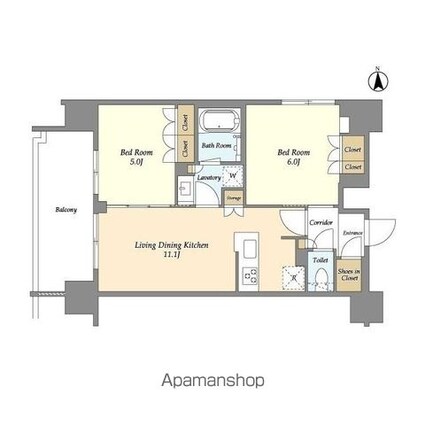 ジオエント上野稲荷町[2LDK/50.36m2]の間取図