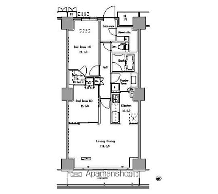 パークアクシス豊洲[2LDK/69.74m2]の間取図