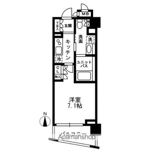 レジディア中落合Ａ棟[1K/24.49m2]の間取図