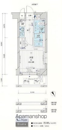 メインステージ押上Ⅲ[1K/21.08m2]の間取図