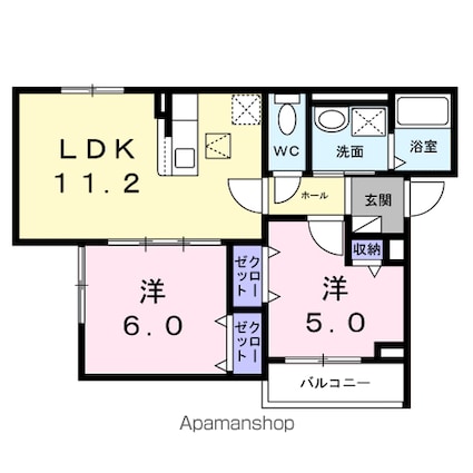 ラヴィアンローズ[2LDK/50.63m2]の間取図
