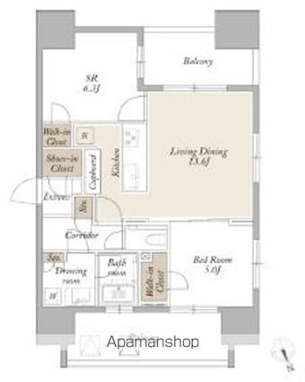 ＬＩＧＨＴ　ＴＥＲＲＡＣＥ　新宿御苑[1SLDK/57.97m2]の間取図
