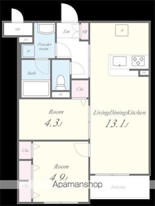 ＧＲＥＥＮ　ＧＡＢＬＥＳ　ＦＡＭＩＲＩＡ　Ａ[2LDK/50.53m2]の間取図