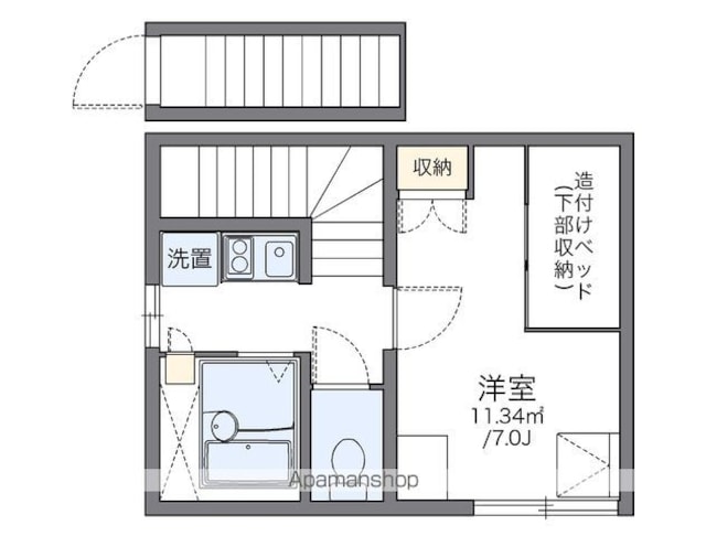レオパレスＹＡＧＩ[1K/22.68m2]の間取図