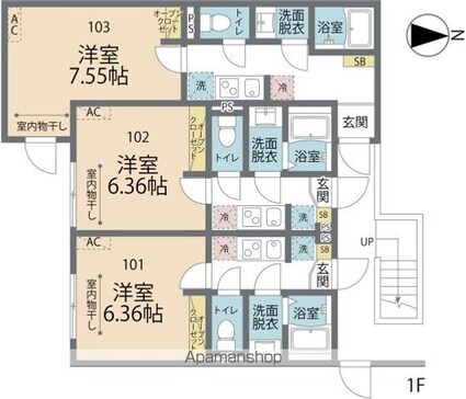 カインドネス亀有Ⅱ[1K/20.09m2]の間取図