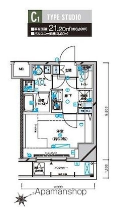 メインステージ立川[1K/21.2m2]の間取図