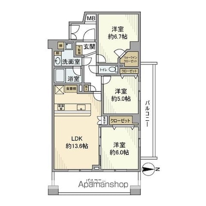 クレッセント多摩川Ⅱ[3LDK/70.02m2]の間取図