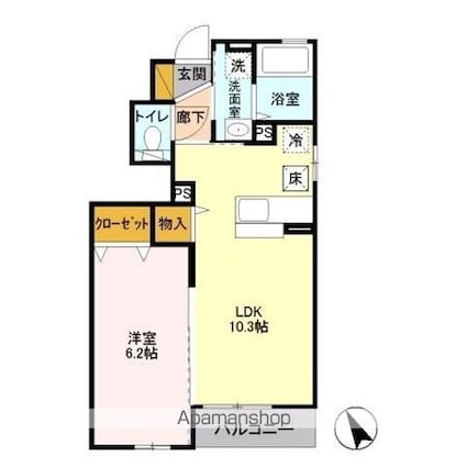 シャンティ[1LDK/38.25m2]の間取図