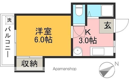 プレステージ仲田[1K/23m2]の間取図