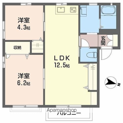 シャトレ庄内　Ｂ棟[2LDK/50.81m2]の間取図