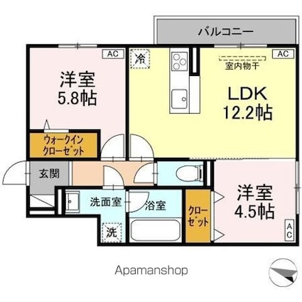 Ｄーｒｅｓｉｄｅｎｃｅ明神[2LDK/53.61m2]の間取図