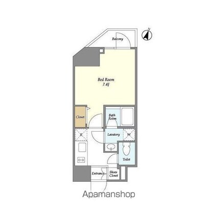 ディームス東新宿[1K/25.3m2]の間取図