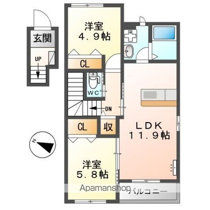 ラ・カーサ・フェリーチェ[2LDK/57.43m2]の間取図
