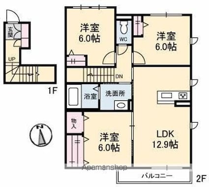 香川県高松市元山町[3LDK/76.04m2]の間取図