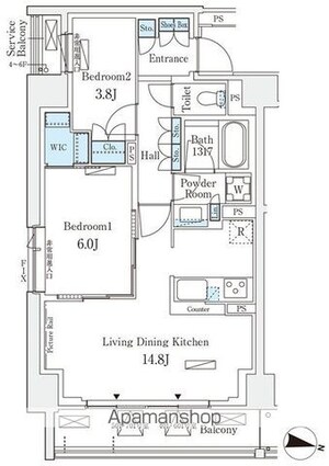 ロイヤルパークス赤羽サウス[2LDK/59.1m2]の間取図