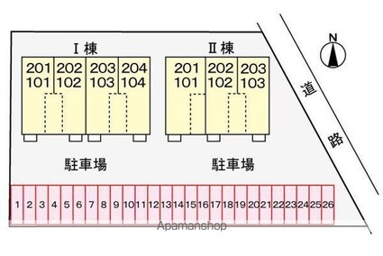 秋田県秋田市飯島字坂道端[2K/44.52m2]の配置図