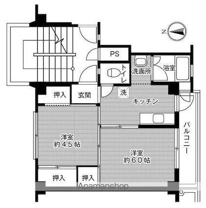 ビレッジハウス神辺第二１号棟[2K/33.09m2]の間取図