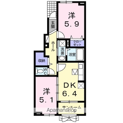 レーヴピスト　Ⅳ[2DK/47.42m2]の間取図
