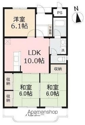 サンヴェール木太　北棟[3LDK/67.32m2]の間取図