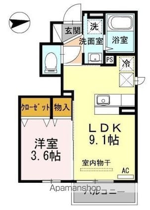 東京都昭島市宮沢町２丁目[1LDK/31.34m2]の間取図