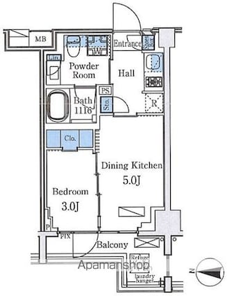 アクアレジデンス錦糸町[1DK/25.12m2]の間取図