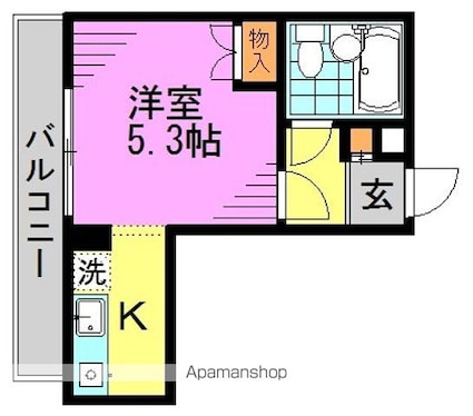 東京都中野区大和町２丁目[1K/18.3m2]の間取図