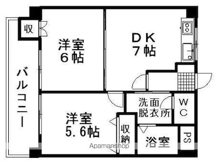 サザンコートⅥ[2DK/41.85m2]の間取図