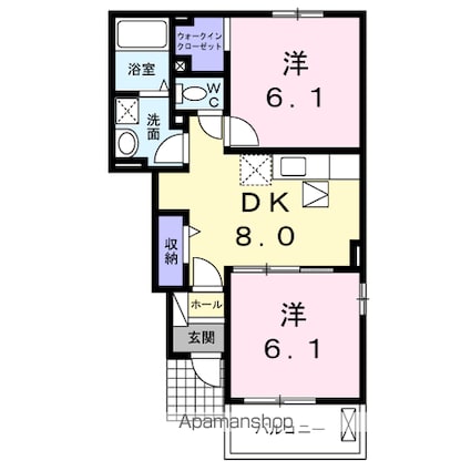 アヴェニール参番館[2DK/45.77m2]の間取図